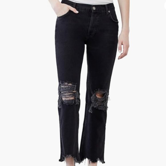 NWT FREE PEOPLE MAGGIE MID RISE STRAIGHT JEANS 0954 WASHED BLACK OB1463199 SZ 27 - Picture 2 of 11